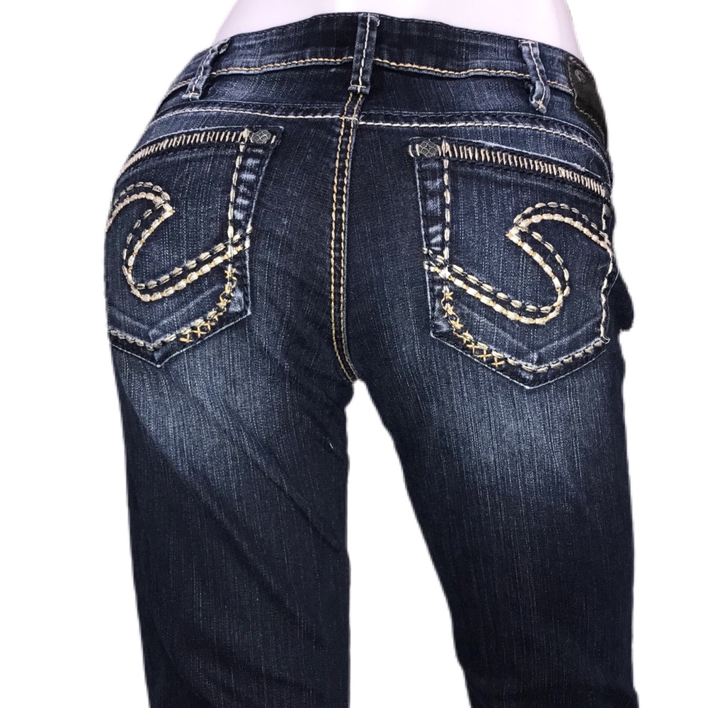 Silver Jeans Low Rise Women's Aiko Boot Thick Thread Blue Denim Jeans 31/29.50